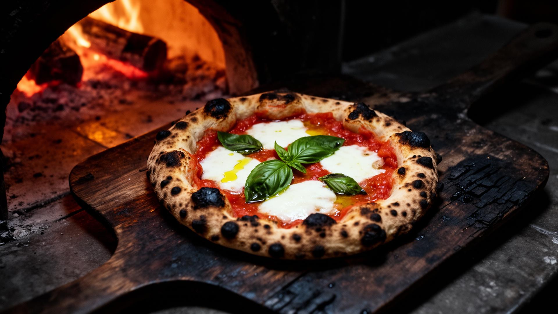 Margherita pulled from the wood oven.