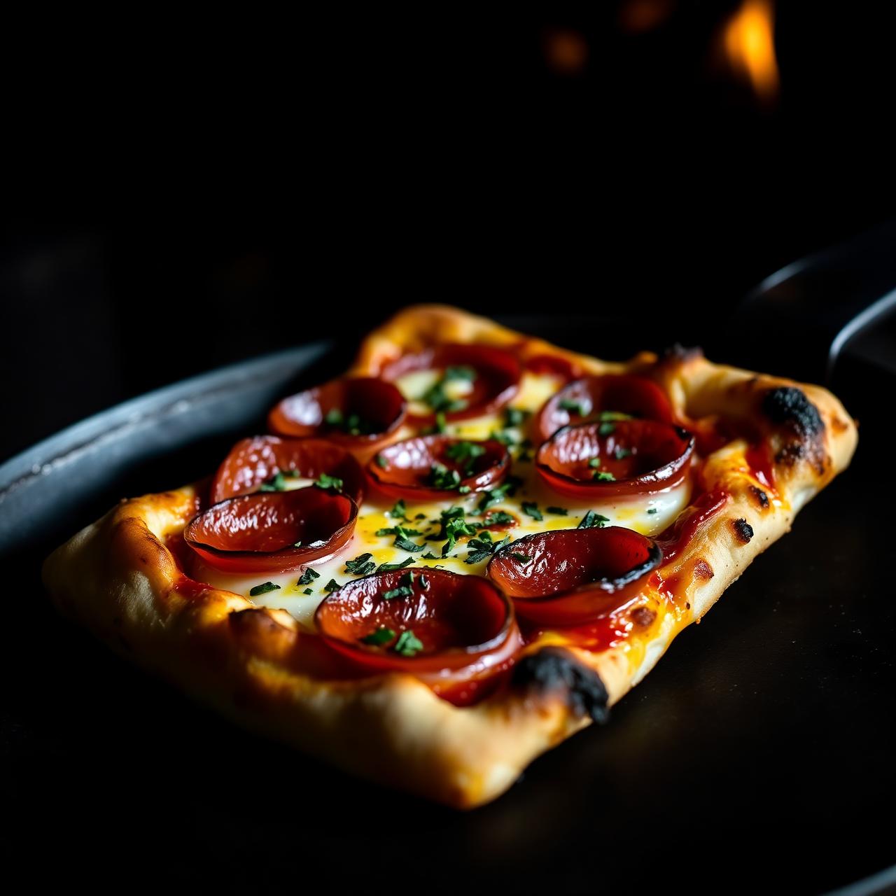 Federal Hill cup-and-char pepperoni square with crispy frico edge.