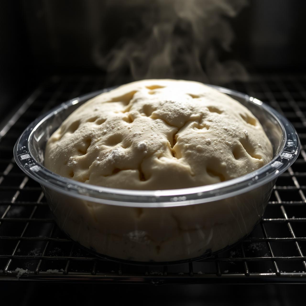 Natural-leaven sourdough pizza dough fermenting in a covered proofing tub.
