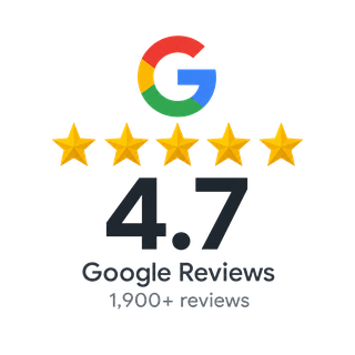 Google Reviews, 4.7 stars across 1,900 plus reviews.